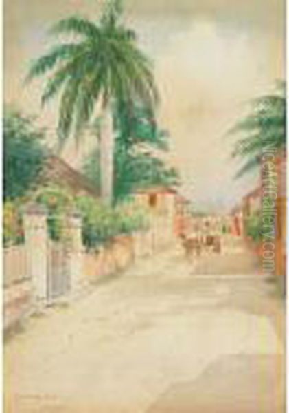 Man And Cart On Street, Somerset, Bermuda Oil Painting by Hartwell Leon Woodcock