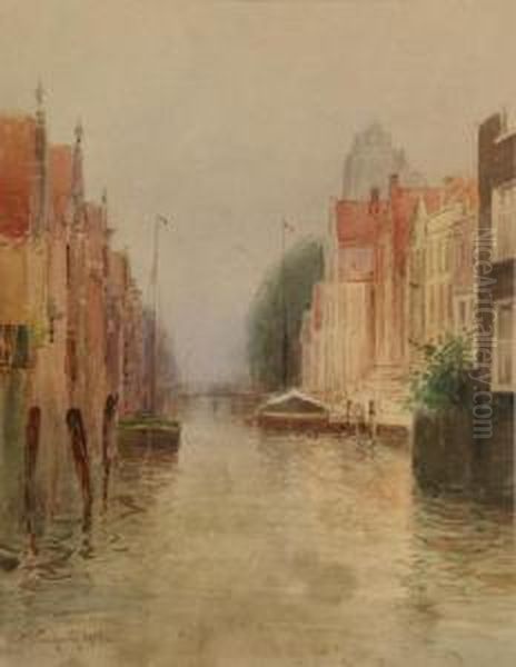 A Venetian Canal Scene Oil Painting by Hartwell Leon Woodcock