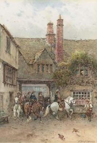 Cavaliers On Horseback Arriving At The Inn Oil Painting by William Woodhouse