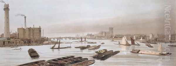 Westminster from Waterloo Bridge, incorporating the Shot Tower, 1842 Oil Painting by Thomas Shotter Boys