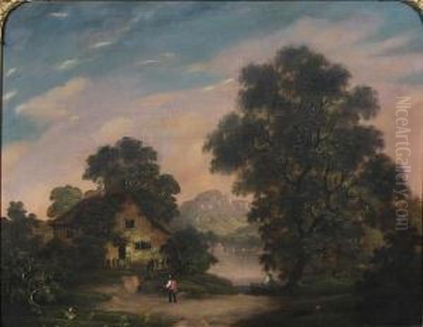 Cottage By A Wooded Lake Oil Painting by Robert, Reverend Woodley-Brown