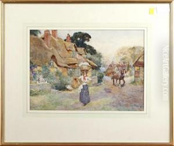 Village Landscape With Washerwoman Oil Painting by David Woodlock