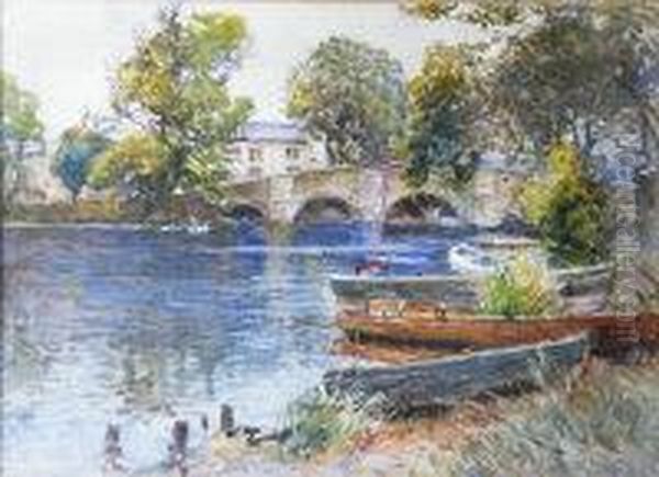 Newby Bridge Oil Painting by Albert Woods