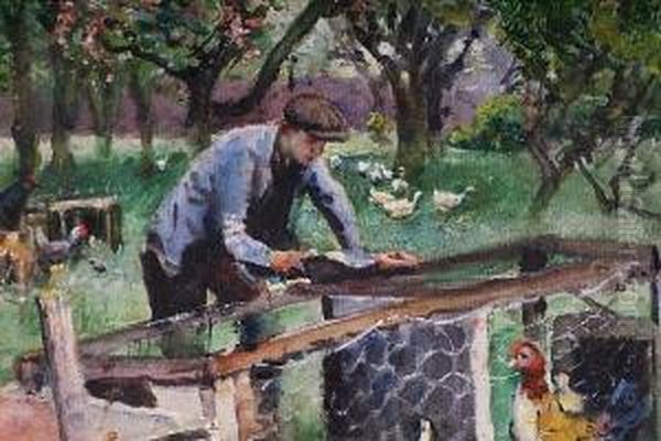 The Poultry Farmer Oil Painting by Albert Woods