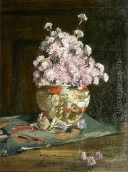 Still Life Of Flowers In A Satsuma Bowl Oil Painting by Albert Woods