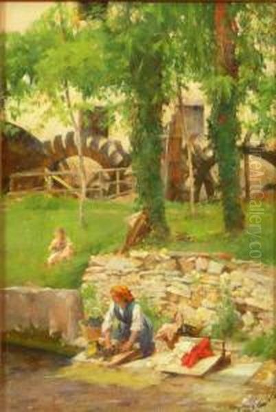 Washing-day Oil Painting by Henry Woods