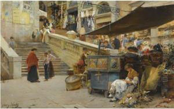 On The Steps Of The Rialto, Venice Oil Painting by Henry Woods