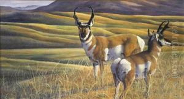 Elk In A Landscape Oil Painting by Sidney Woods