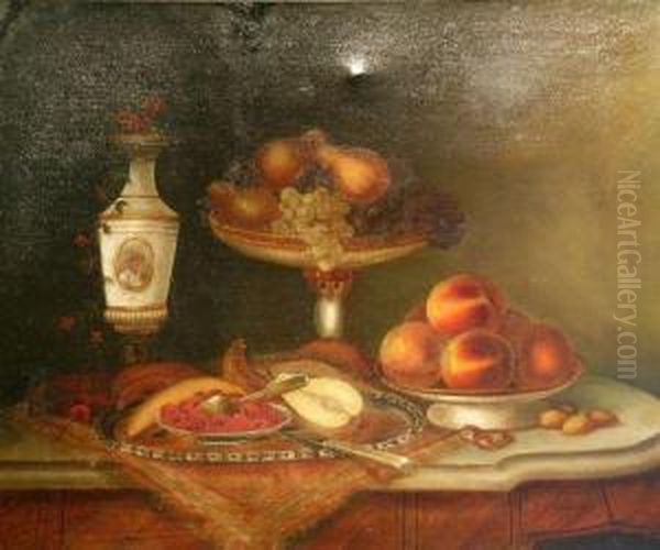 Fruit And Floral Still Life Oil Painting by John Archibald Woodside Sr.