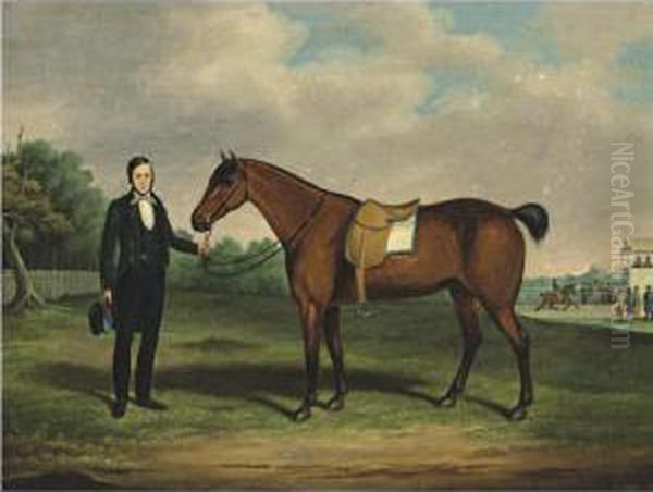 A Gentleman With A Bay Racehorse Oil Painting by John Archibald Woodside Sr.