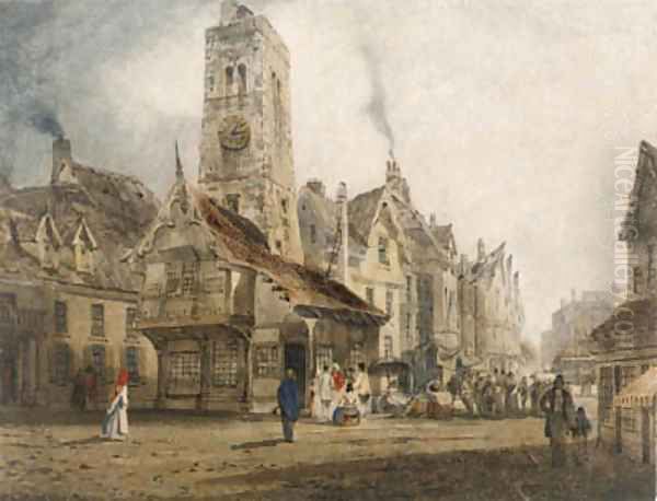 View of a market square Oil Painting by Thomas Shotter Boys