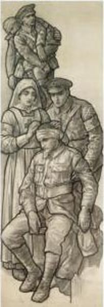 The British Red Cross, Design For A Stained Glass Window Oil Painting by Richard Caton I Woodville