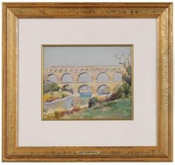 Roman Aqueduct, Pont Du Gard, France Oil Painting by Mabel May Woodward