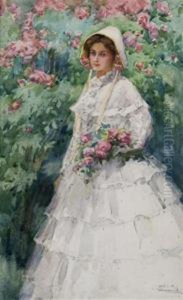 Girl In The Garden Oil Painting by Mabel May Woodward