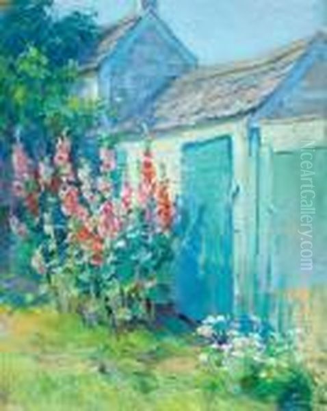 Hollyhocks Oil Painting by Mabel May Woodward