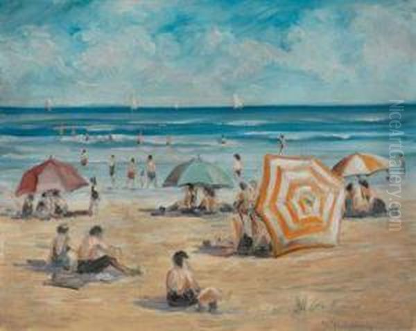 At The Beach Oil Painting by Mabel May Woodward