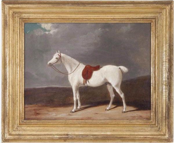 A Grey Hunter In A Landscape Oil Painting by Thomas Woodward