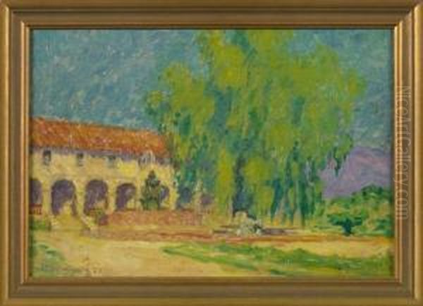 Sunlit View Of The Mission Santa Barbara, California Oil Painting by William Woodward