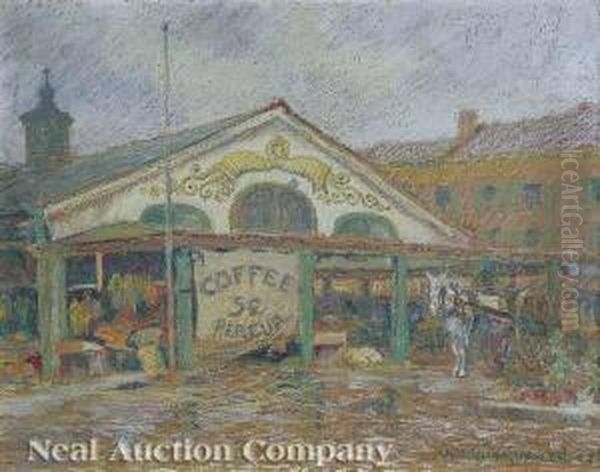 Coffeefive Cents Per Cup: Poydras Market, New Orleans Oil Painting by William Woodward