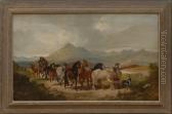 Horse Roundup In The Highlands Oil Painting by Henry Charles Woollett