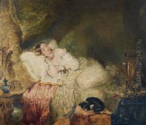 Jeune Fille Endormie Dans Sa Chambre Oil Painting by Alfred Joseph Woolmer