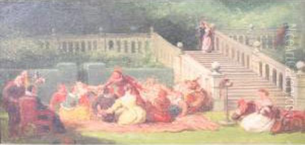 The Terrace At Haddon Hall Oil Painting by Alfred Joseph Woolmer