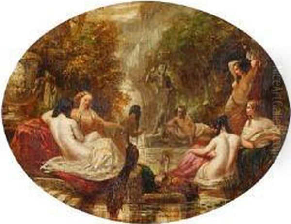 Nymphs Bathing Oil Painting by Alfred Joseph Woolmer