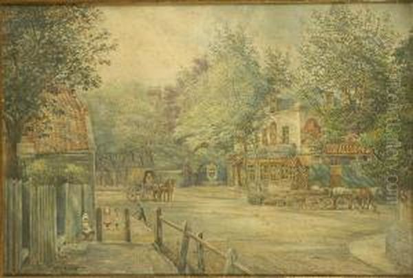 Outside The Bull And Bush Inn Oil Painting by Alfred Woolnoth