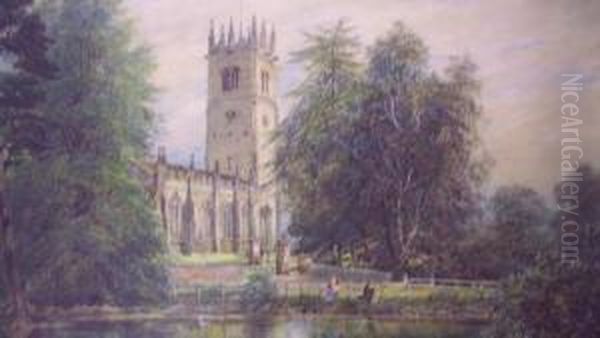 Riverside Church Oil Painting by Alfred Woolnoth