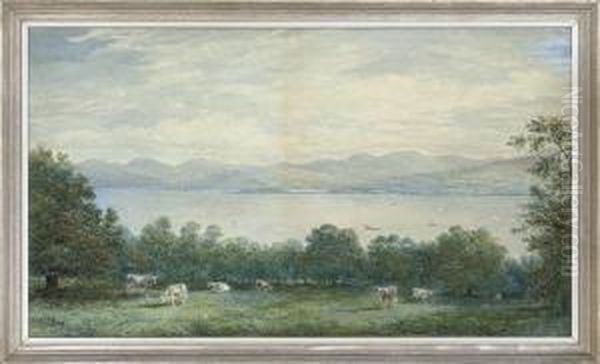 A View Towards The Clyde From Broadfield Oil Painting by Charles Nicholls Woolnoth