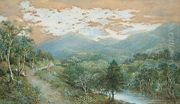 'road To St Mary's Loch From Craigie Burn Near Moffat' Oil Painting by Charles Nicholls Woolnoth