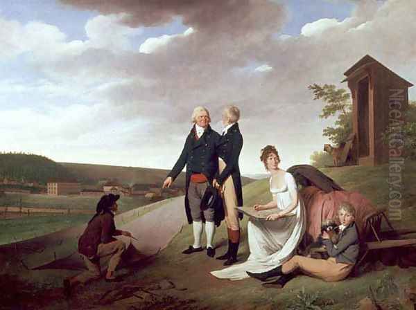 Christophe-Philippe Oberkampf and family in front of his factory at Jouy, 1803 Oil Painting by Louis Leopold Boilly