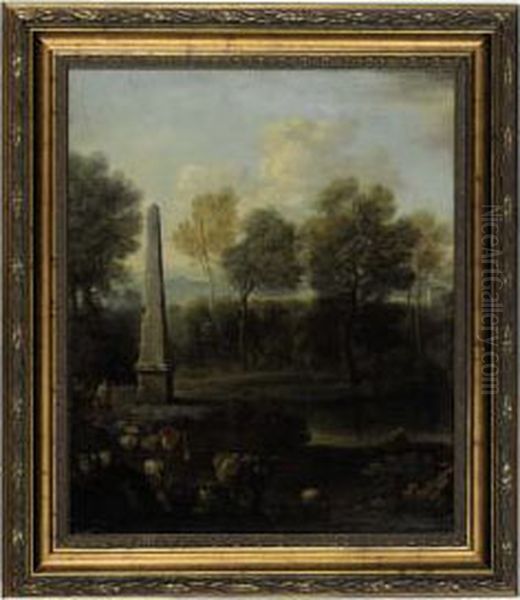 A Pastoral Landscape With An Obelisk Oil Painting by John Wootton