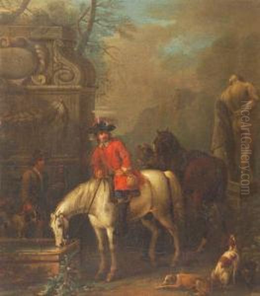 Hunting Parties In Classical Landscapes Oil Painting by John Wootton