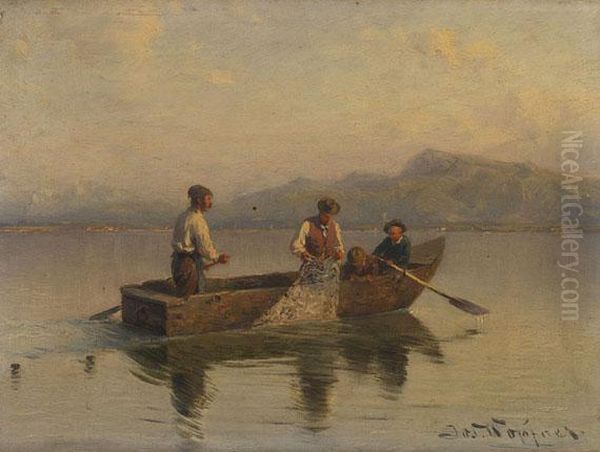 Fischer Auf Dem Chiemsee Oil Painting by Josef Wopfner