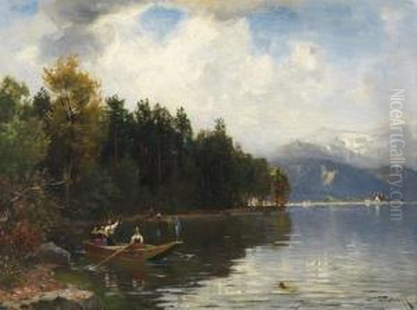 Am Walchensee Oil Painting by Josef Wopfner