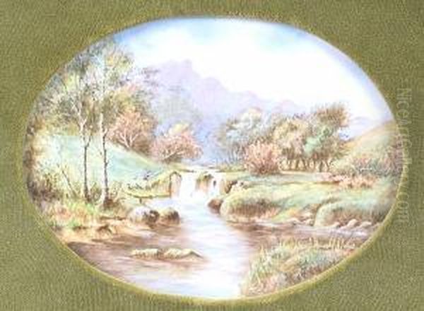 Oval Porcelain Plaque Oil Painting by Albert Worcester