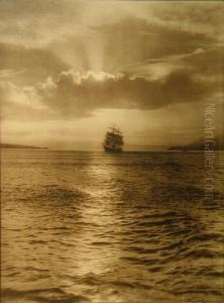 Ship And San Francisco Headlands Oil Painting by Willard E. Worden