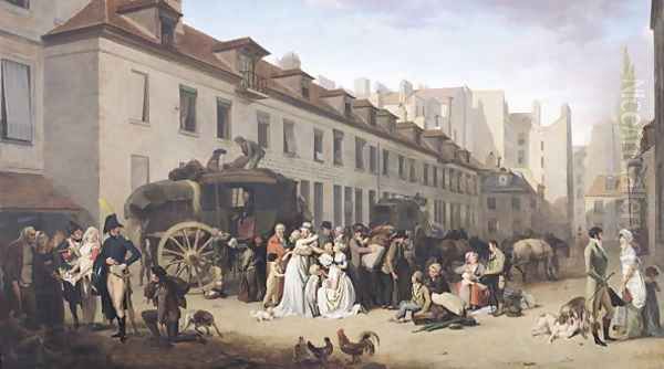 The Arrival of a Stagecoach at the Terminus, rue Notre-Dame-des-Victoires, Paris, 1803 Oil Painting by Louis Leopold Boilly