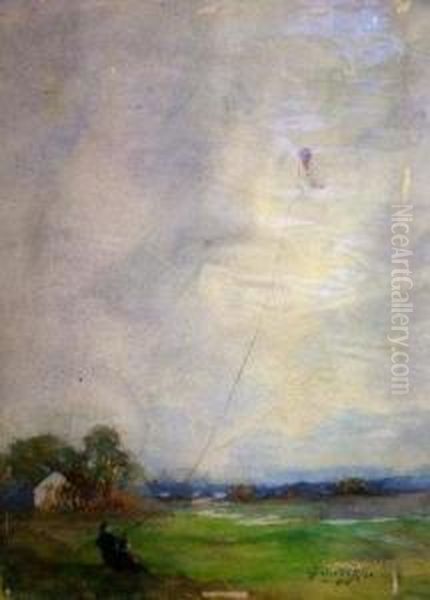 Kite Flying Oil Painting by George Orkney Work