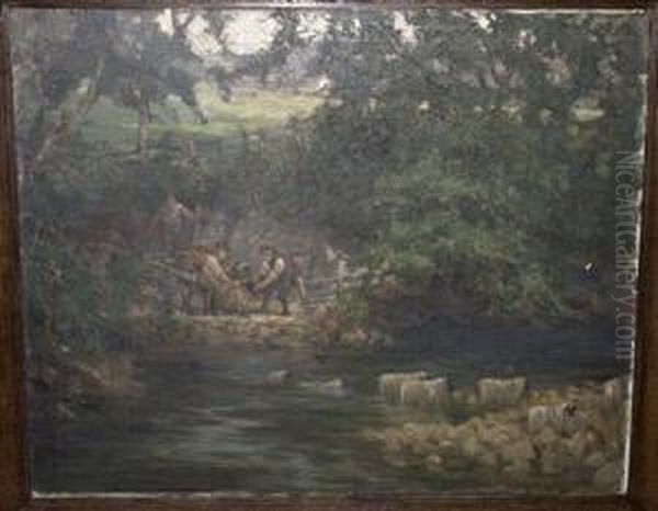 Sheep Dipping Oil Painting by George Orkney Work