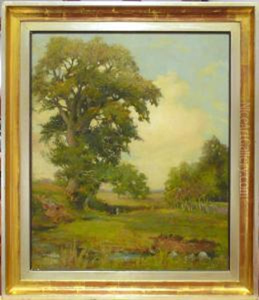 Landskap Med Ek. Oil Painting by George Orkney Work