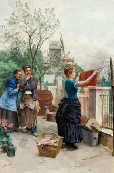 Laundry Day, Montmarte Oil Painting by Jules Worms