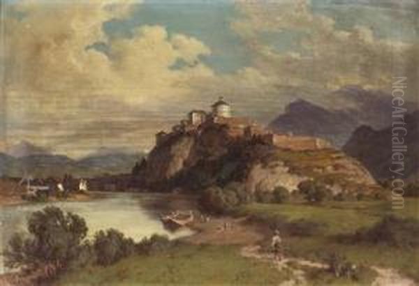 Feste Geroldseck In Kufstein Mit Personenstaffage Oil Painting by Edmund Worndle von Adelsfried