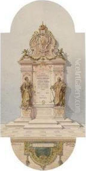 A Design For Amonument With The Intended Statues Of Empress Maria Theresa Oil Painting by Edmund Worndle von Adelsfried