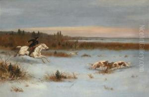 Wolf Hunt Oil Painting by S. S. Woroschiloff