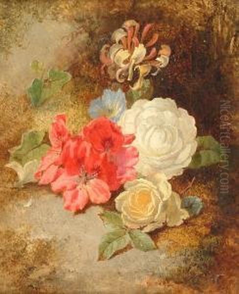 Flowers On A Mossy Bank Oil Painting by Thomas Worsey