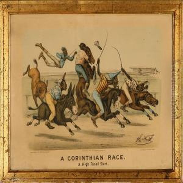 A Corinthian Race - A High Toned Start Oil Painting by Thomas B. Worth