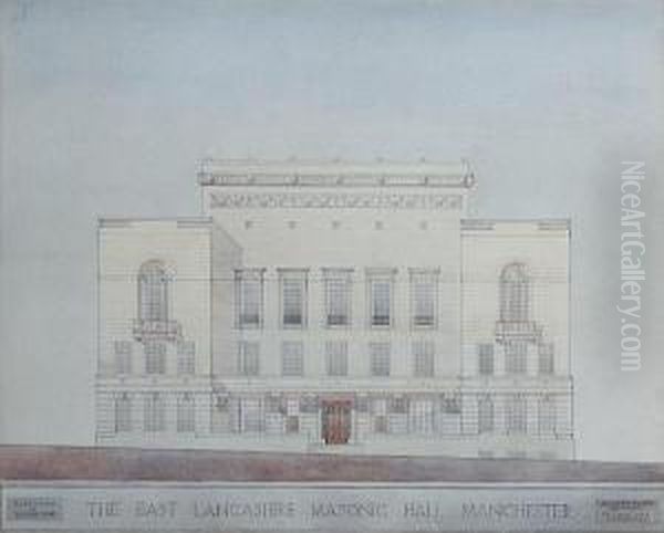 East Lancashire Masonic Hall, Manchester,elevation To Bridge Street Oil Painting by Percy Worthington