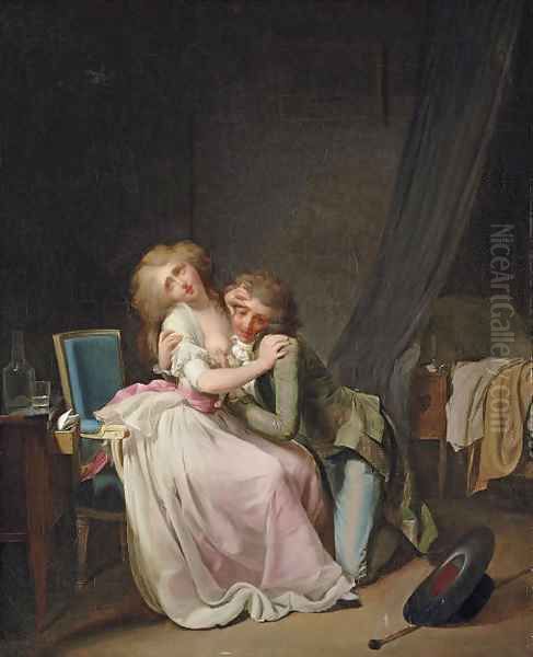 La Lutte galante (or aja ira) An amorous couple in an interior Oil Painting by Louis Leopold Boilly